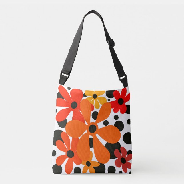 Flores divertidas y abstractas en bolsos naranja y (Anverso)