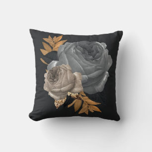 flores doradas con Cojín decorativo de fondo negro