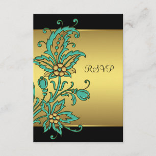 Flores doradas turquesas Bat Mitzvah RSVP de oro n
