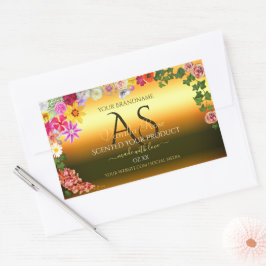 Flores e iniciales coloridas de la etiqueta de pro