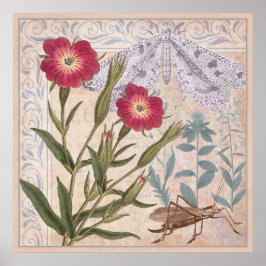 Flores e insectos de arte mural de los amantes de