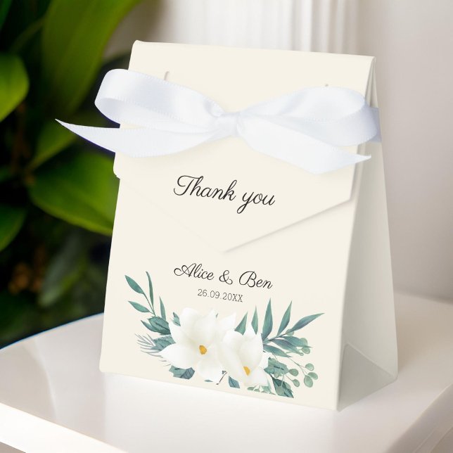 Flores elegantes Caja Verde Blanco Negro Favorito (" Thank you! " Personalized, Elegant, Flowers, Green-White Favor Box.)