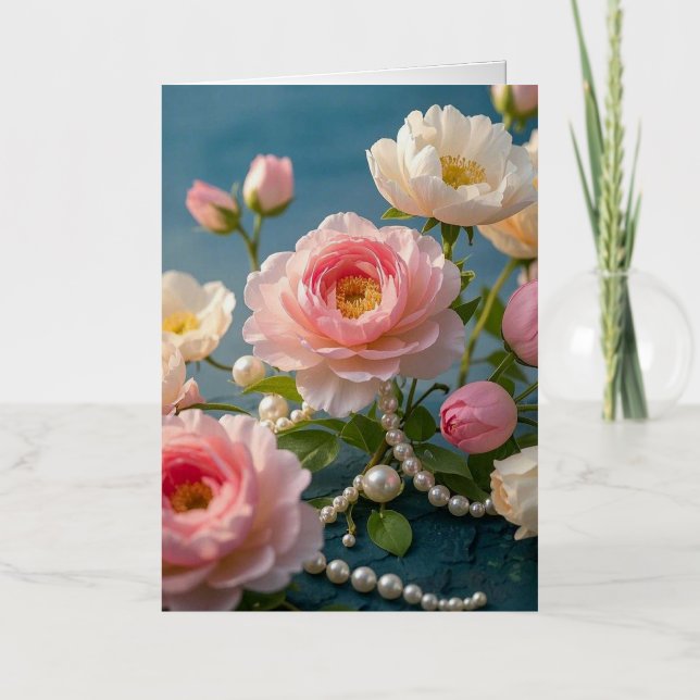 Flores elegantes de color rosa claro con perlas (Anverso)