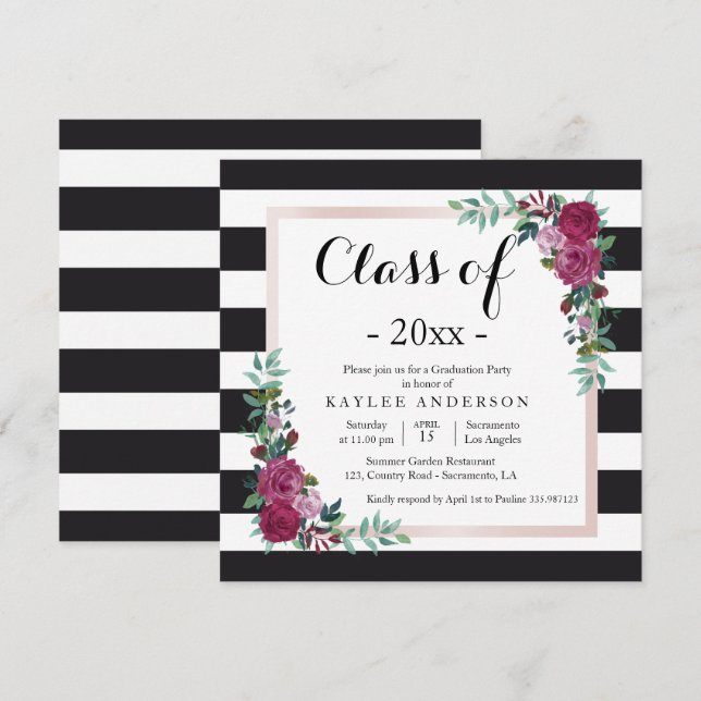 Flores elegantes Invitación a la fiesta de graduac (Anverso / Reverso)