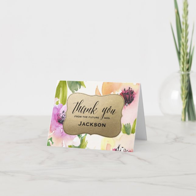 Flores Elegantes Oro | Tarjeta de Agradecimiento (Anverso)