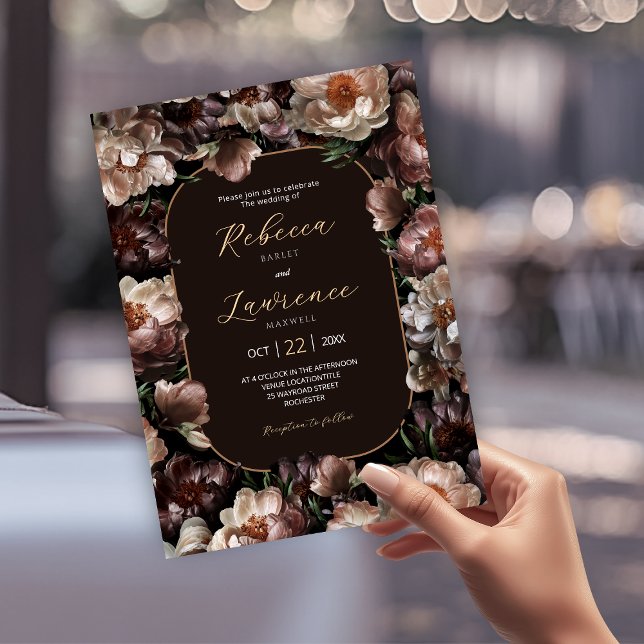 Flores elegantes y temperamentales Invitación oscu (Subido por el creador)