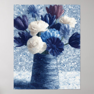 Flores en Azul Mañana | Arte Floral Texturizado