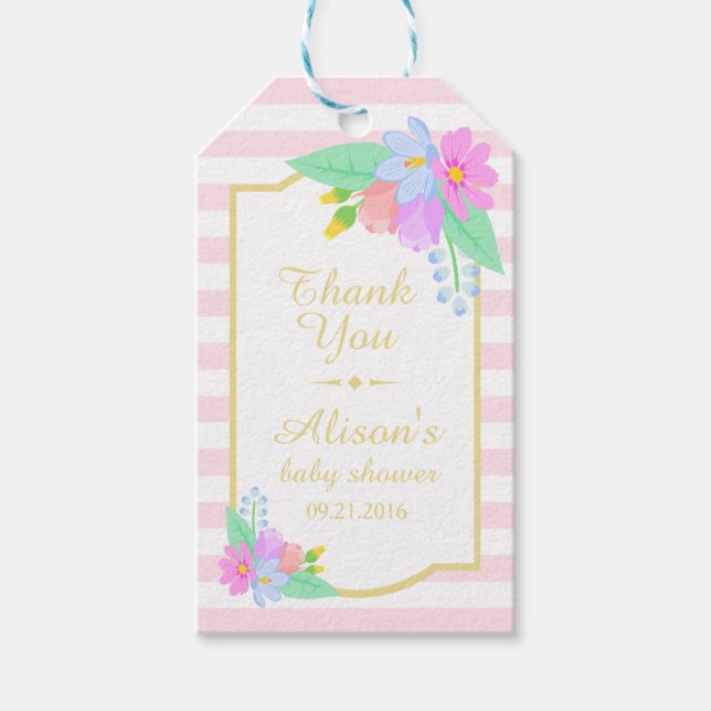 Flores En Baby Shower Rosa Gracias Etiqueta De Reg (Anverso)