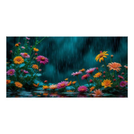 Flores en el Poster de la Naturaleza Lluvia Jardín