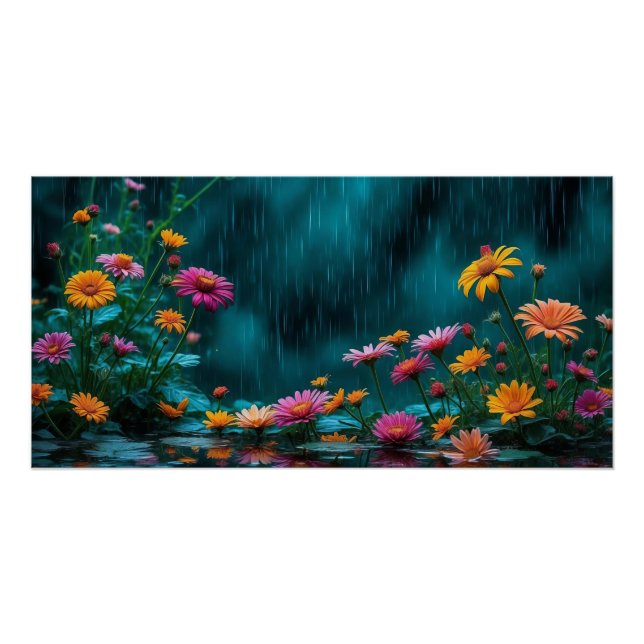 Flores en el Poster de la Naturaleza Lluvia Jardín (Anverso)