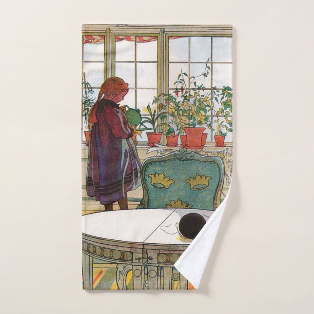 Flores en el Windowsill por Carl Larsson (Toalla de mano)