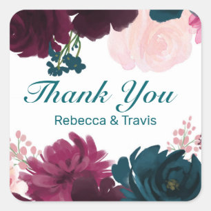 Flores en Flor Plum Gracias - Pegatina Cuadrada