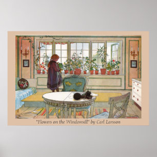Flores en la impresión del arte de Carl Larsson