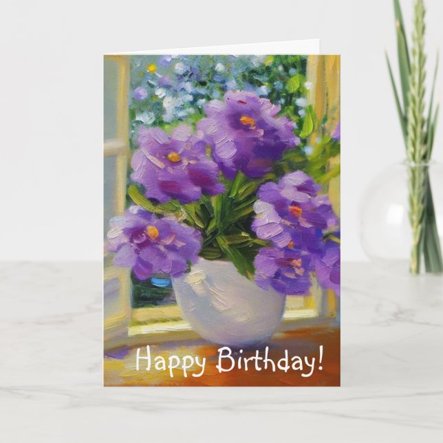 Flores En La Tarjeta De Cumpleaños De La Ventana (Anverso)
