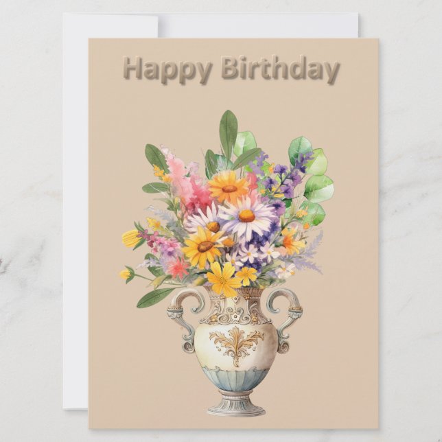 Flores en la tarjeta plana de cumpleaños Vase (Anverso)