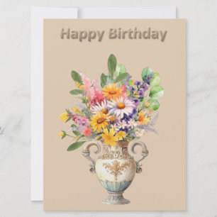 Flores en la tarjeta plana de cumpleaños Vase