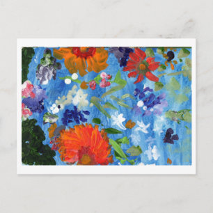 Flores en postal de fondo azul