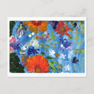 Flores en postal de fondo azul