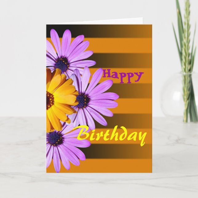 Flores en rayas Tarjeta de cumpleaños feliz (Anverso)