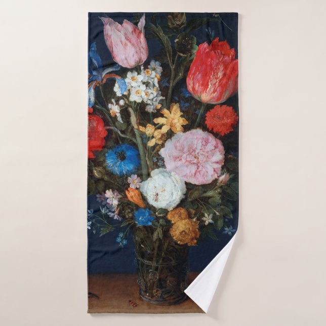 Flores en recipiente de vidrio, Jan Brueghel el Vi (Toalla de baño)