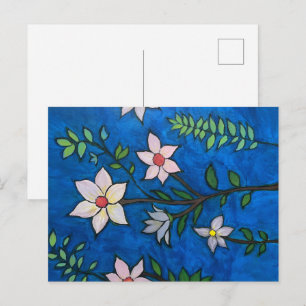Flores en Tarjeta Postal Azul