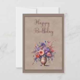 Flores En Tarjeta Vase De Saludo De Cumpleaños Pla