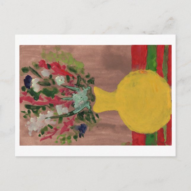 Flores en una postal de jarrón amarillo (Anverso)