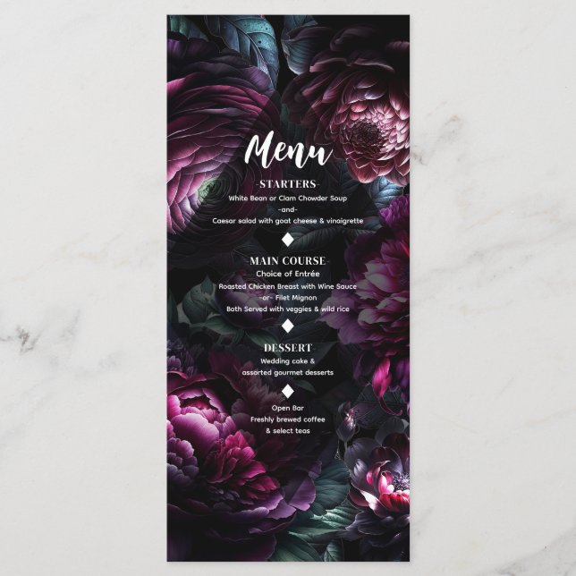 Flores Enérgicas y Temperamentales Menú de Boda Fl (Anverso)