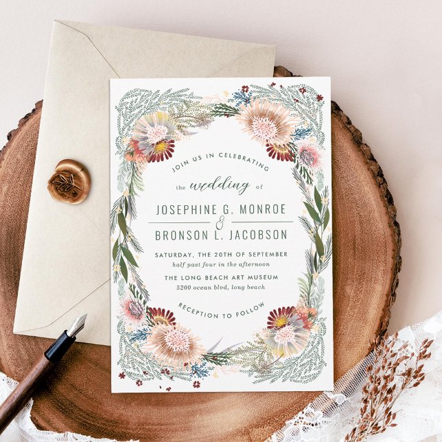 Flores esbozadas invitación a la boda blanca única (Subido por el creador)