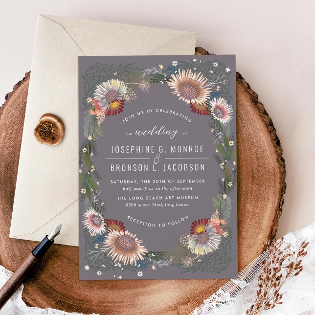 Flores esbozadas Invitación a la boda púrpura (Subido por el creador)