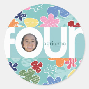 Flores esquemáticas cuarto Pegatina de cumpleaños