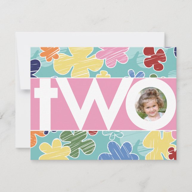 Flores esquemáticas Invitación al segundo cumpleañ (Anverso)