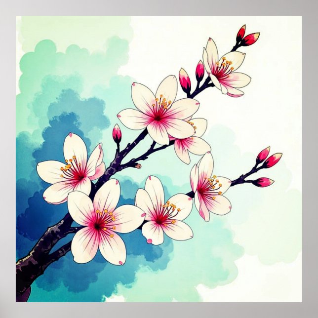 Flores estampadas de arte poster moderno (Frente)