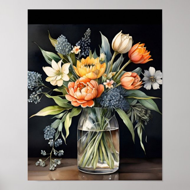 Flores estampadas de arte poster moderno (Frente)