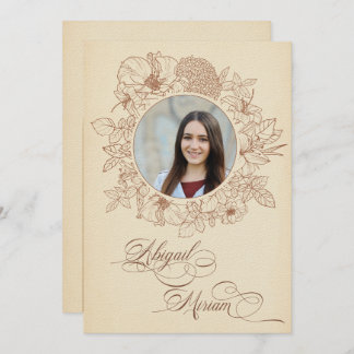 Flores estilo vintage Hebreo Bat Mitzva Invitación
