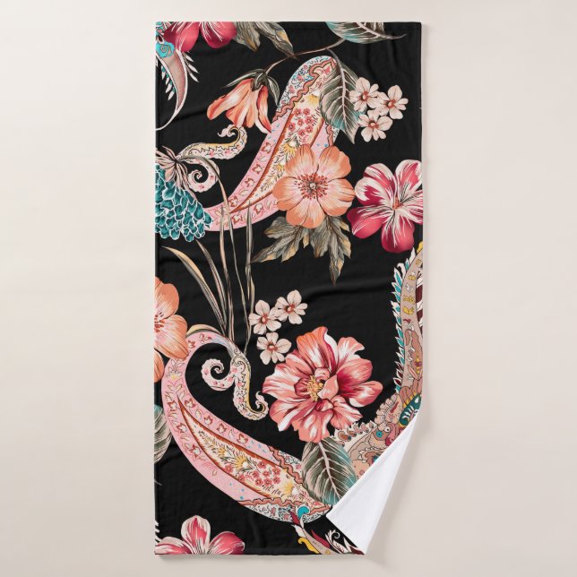 Flores étnicas y hojas con més paisley (Toalla de baño)