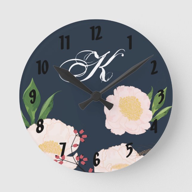 Flores florales blancas de reloj de pared personal (Anverso)