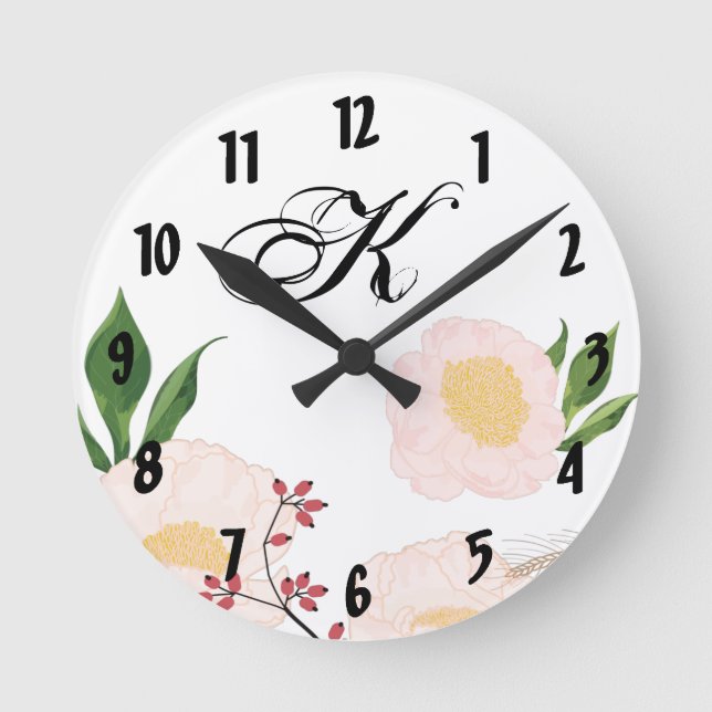 Flores florales blancas de reloj de pared personal (Anverso)