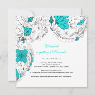 Flores Florales Bridal Ducha Invitación Turquesa