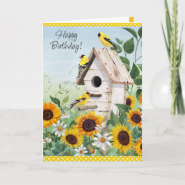 Flores florales brillantes y tarjeta de cumpleaños