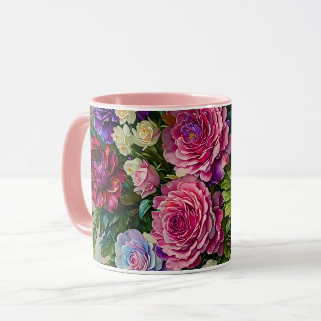 Flores Florales en la Copa de Mug de Arte Rosa (Anverso izquierdo)