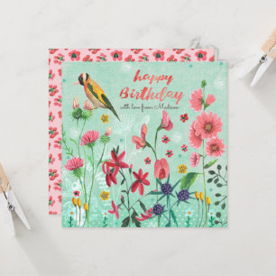 Flores florales felices de cumpleaños   Tarjeta de