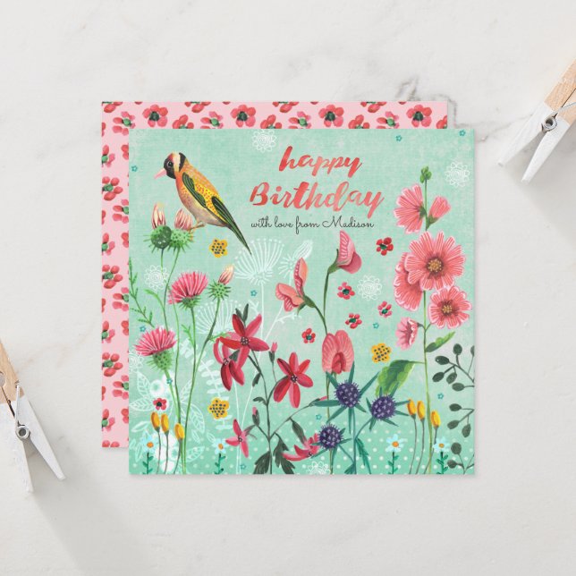 Flores florales felices de cumpleaños | Tarjeta de