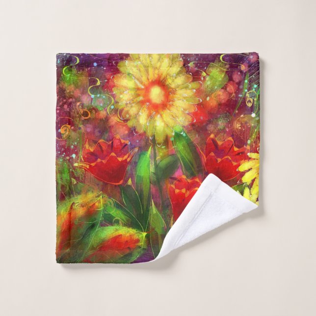 Flores florales Flores Abstracto Art Rojo Amarillo (Toallita)