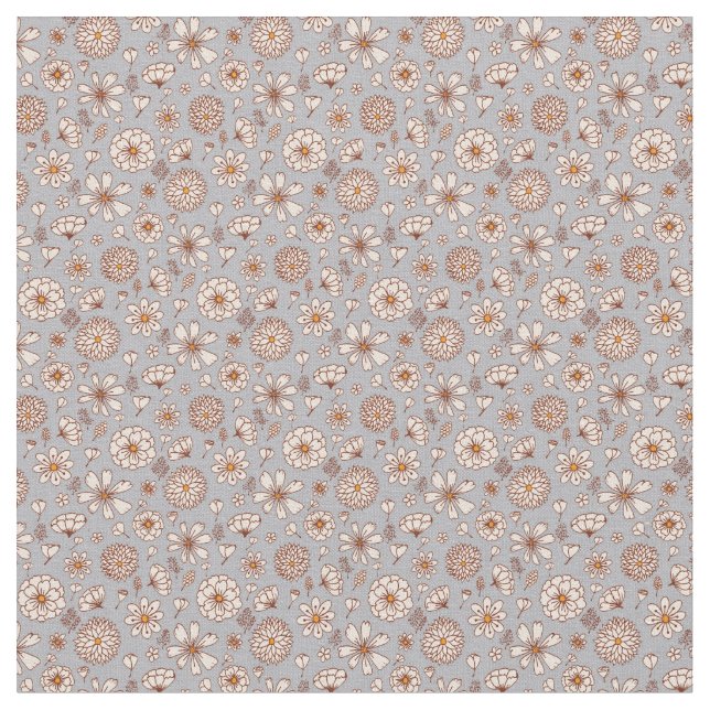 Flores florales patrón fondo gris Tela (De cerca)