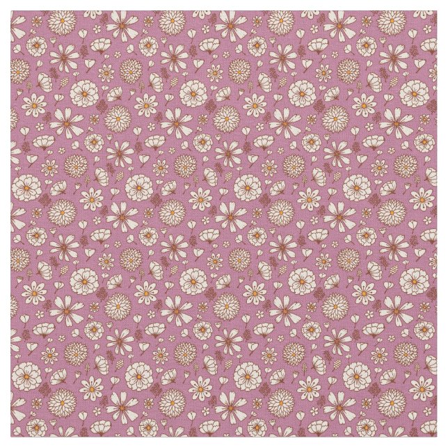 Flores florales patrón fondo rojo Tela (De cerca)