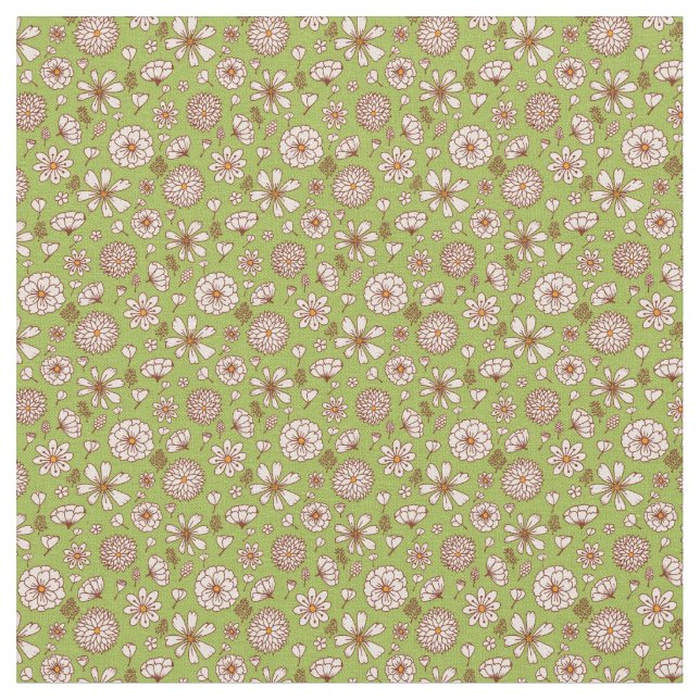 Flores florales patrón fondo verde Tela (De cerca)