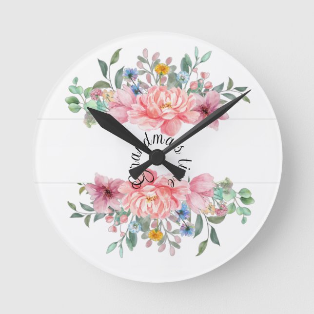 Flores florales Reloj Pastel Rosa (Anverso)