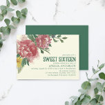Flores florecientes dulces dieciséis invitaciones<br><div class="desc">Esta invitación de Flores Florecientes Dulce presenta hojas verdes con flores amarillas, azules y púrpura rojiza y la palabra "Dieciséis Dulces" en una tipografía de estilo vintage en verde todo con un fondo amarillo claro. Esta invitación también incluye un reverso verde sólido. Personalice esta invitación reemplazando el texto del marcador...</div>