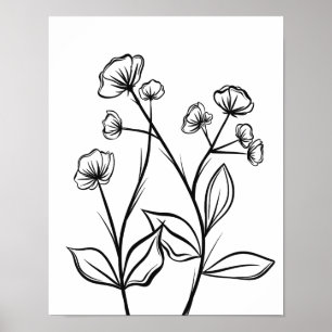 Flores florecientes Línea Arte Negro y Blanco
